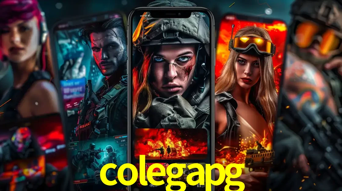 Montagem de telas de celular mostrando diversos personagens, masculinos e femininos, de um jogo de tiro, ilustrando a diversidade de equipes de e-sports para apostar no colegapg.