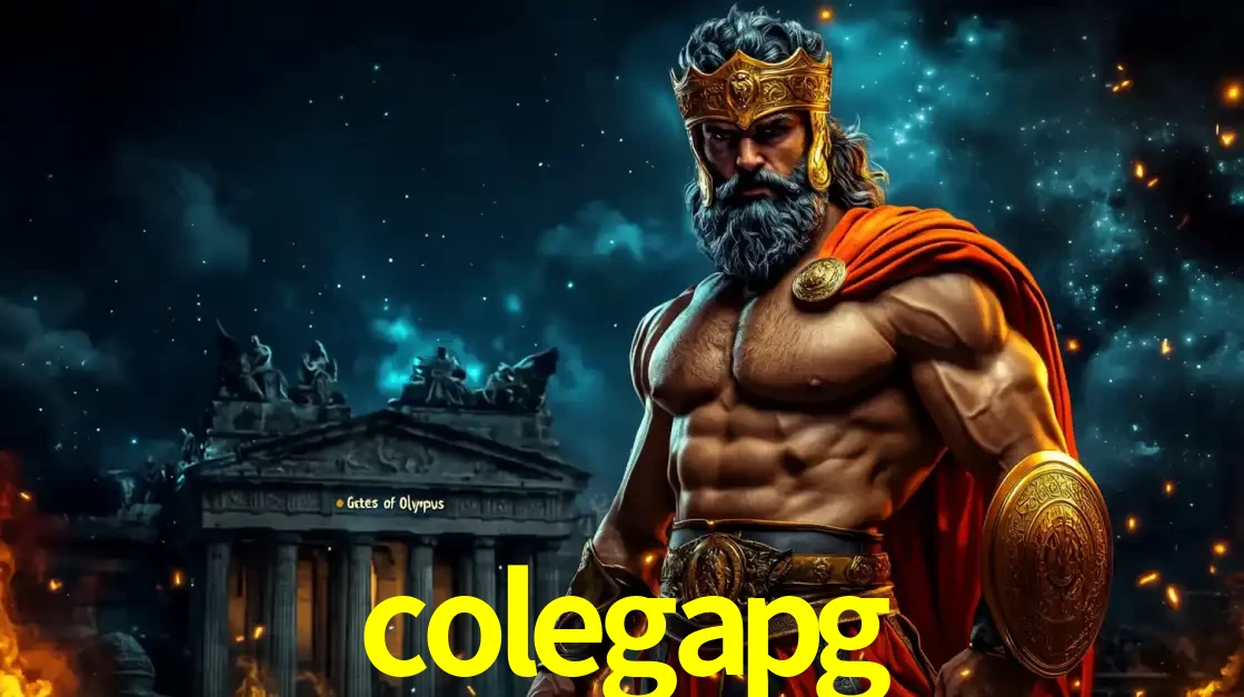 O poderoso Zeus do jogo de slot Gates of Olympus em frente ao seu templo, pronto para lançar multiplicadores divinos e prêmios épicos no cassino online colegapg.
